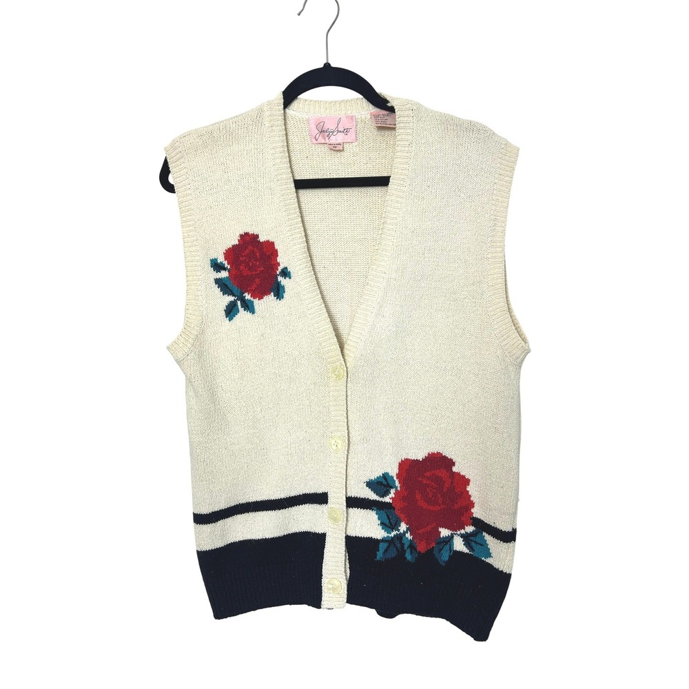 Jaclyn Smith Sweater Vest S Silk wool Vintage Cream romantic Rose grandmacore - Picture 1 of 8